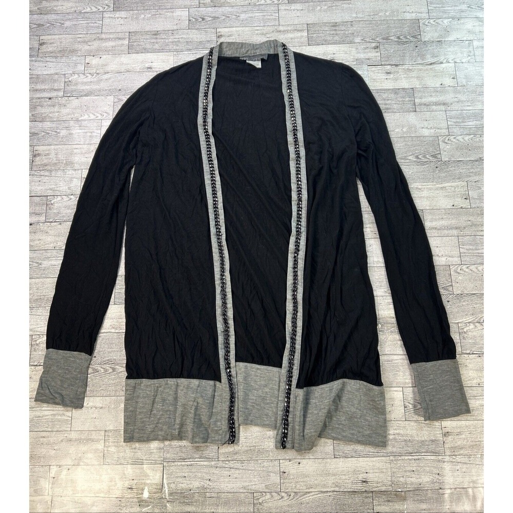 Erin Kleinberg Open Front Cardigan Women's SP Long‎ Sleeve Beaded Trim Sweater